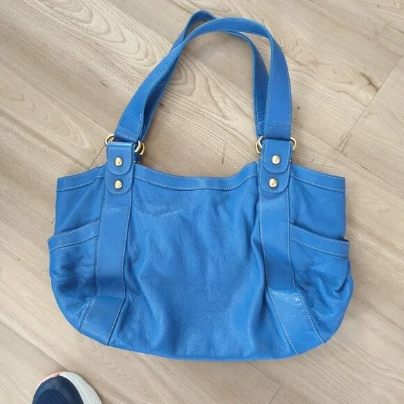 Nice Barr+Barr Women's Bag Blue Leather Purse Inside Card Pocket Hobo-lp - Picture 3 of 16